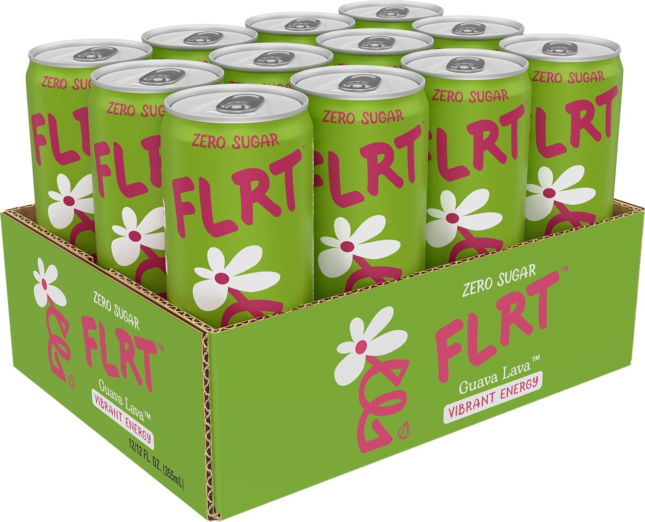 FLRT Energy, Guava Lava, Clean Energy, Energy Drink, 12 Fl Oz (Pack of 12)