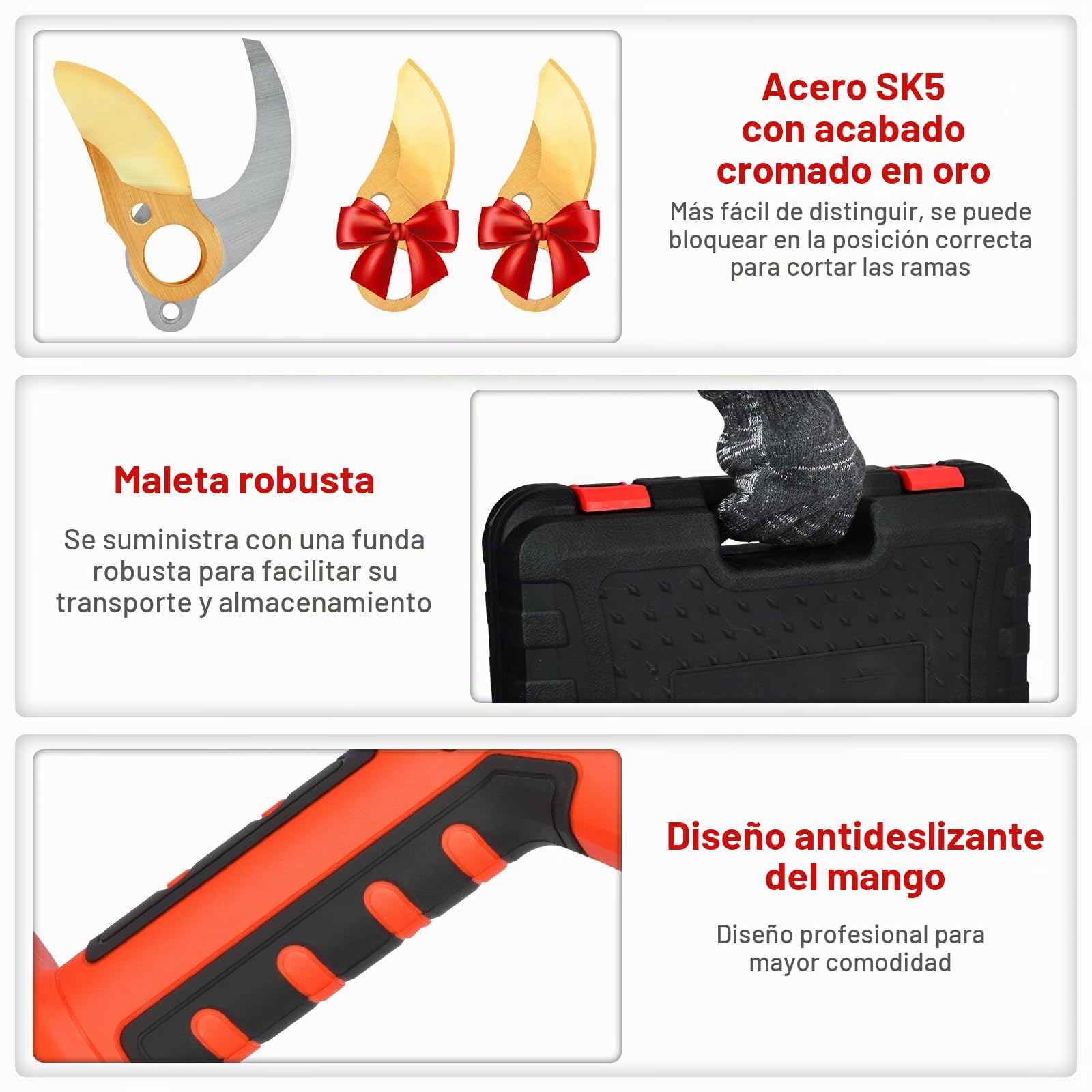Tijeras de Podar Eléctricas, 50mm Tijeras De Podar Bateria con Display, Baterías 2x2000mAh, Tijera Podar Profesionales 800W con Motor Brushless para Jardinería, Árboles Frutales, Viñedos