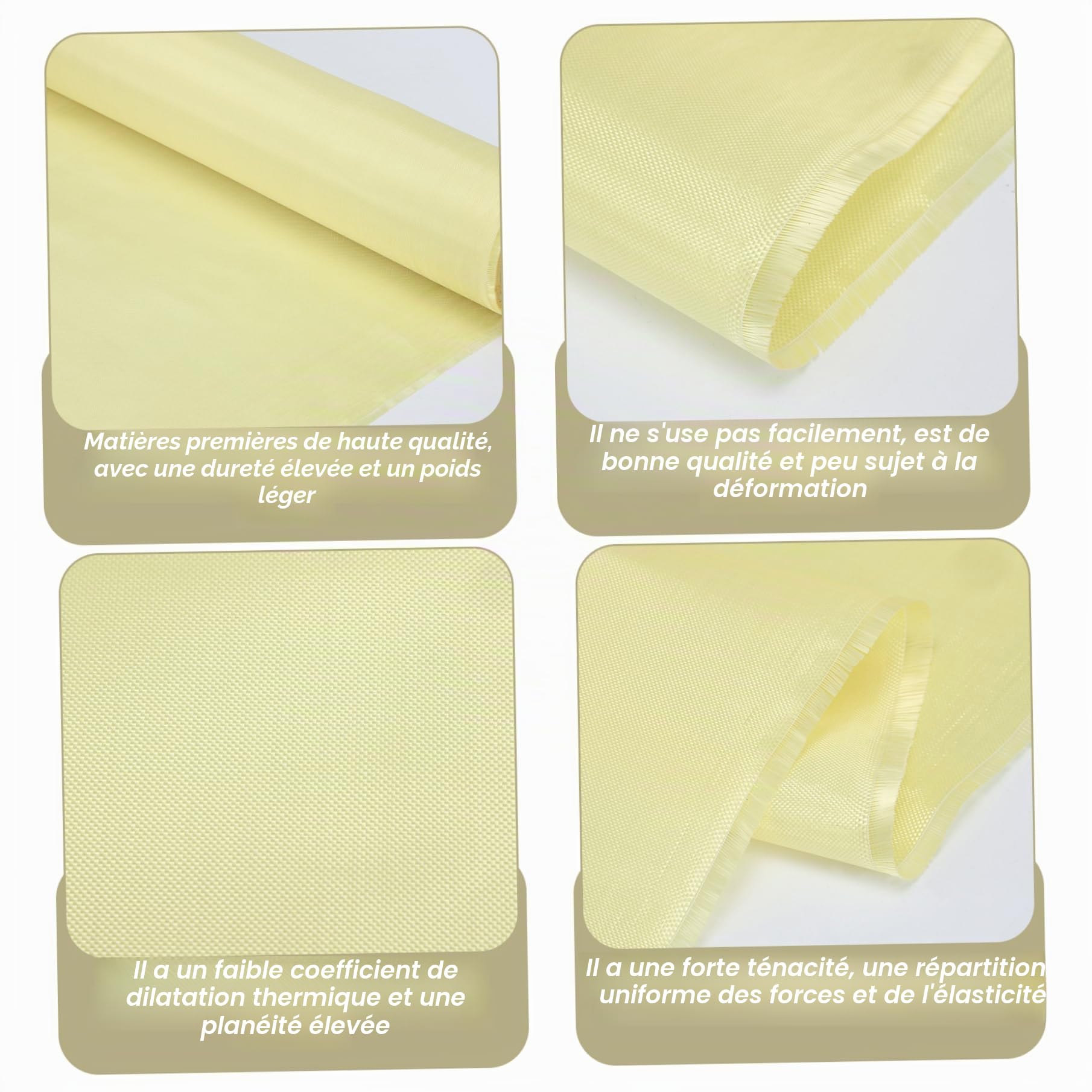 Feuille de Kevlar, tissu à armure toile aramide 1500D 1x2m - Tissu jaune haute résistance résistant aux coupures (0, 22 mm d'épaisseur) - Kevlar