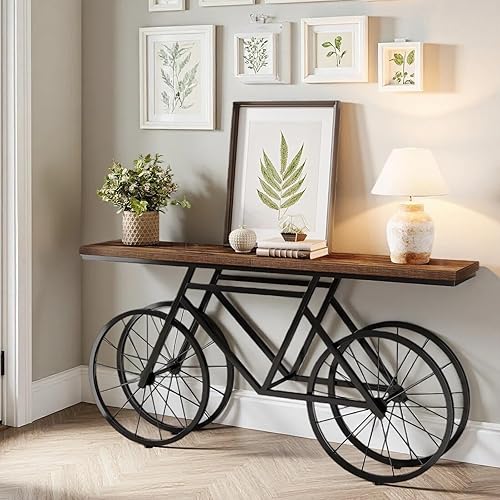 Miniatura 5 de Tribesigns Mesa consola extra larga, mesa de sofá estrecha de 70.9 pulgadas detrás del sofá con base de metal para bicicleta, mesa de entrada
