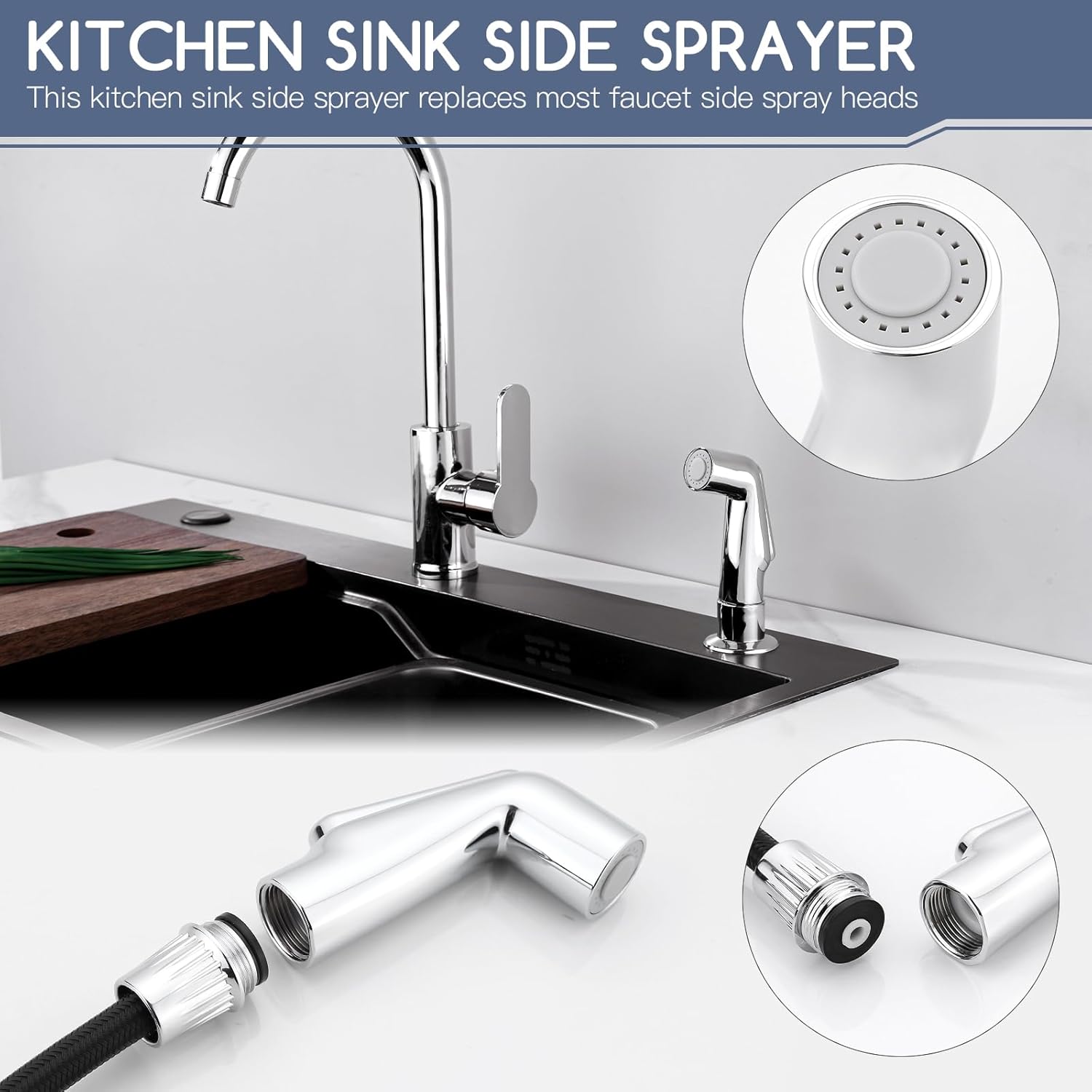 Kitchen Sink Hose Attachment Compatible with Moen Universal Kitchen Sprayer Replacement, Sink Sprayer Head with Hose and Holder, Sink Spray Attachment (Chrome)