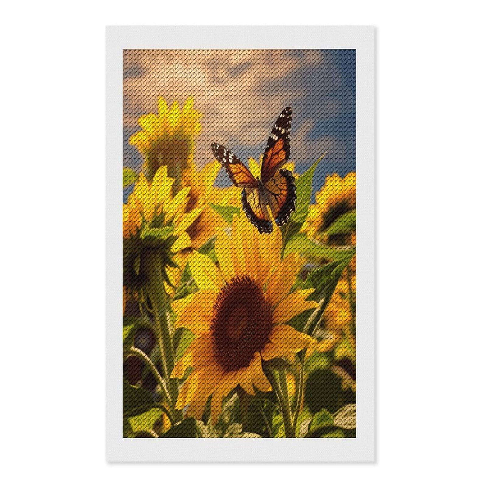 VstaDank Sunflower Butterfly Diamond Painting Kits Exquisite DIY Full Round Drill Diamond Dots Painting for Adults Beginner Diamond Photo Paint with Diamond Picture Art Wall Decor 12"x20"