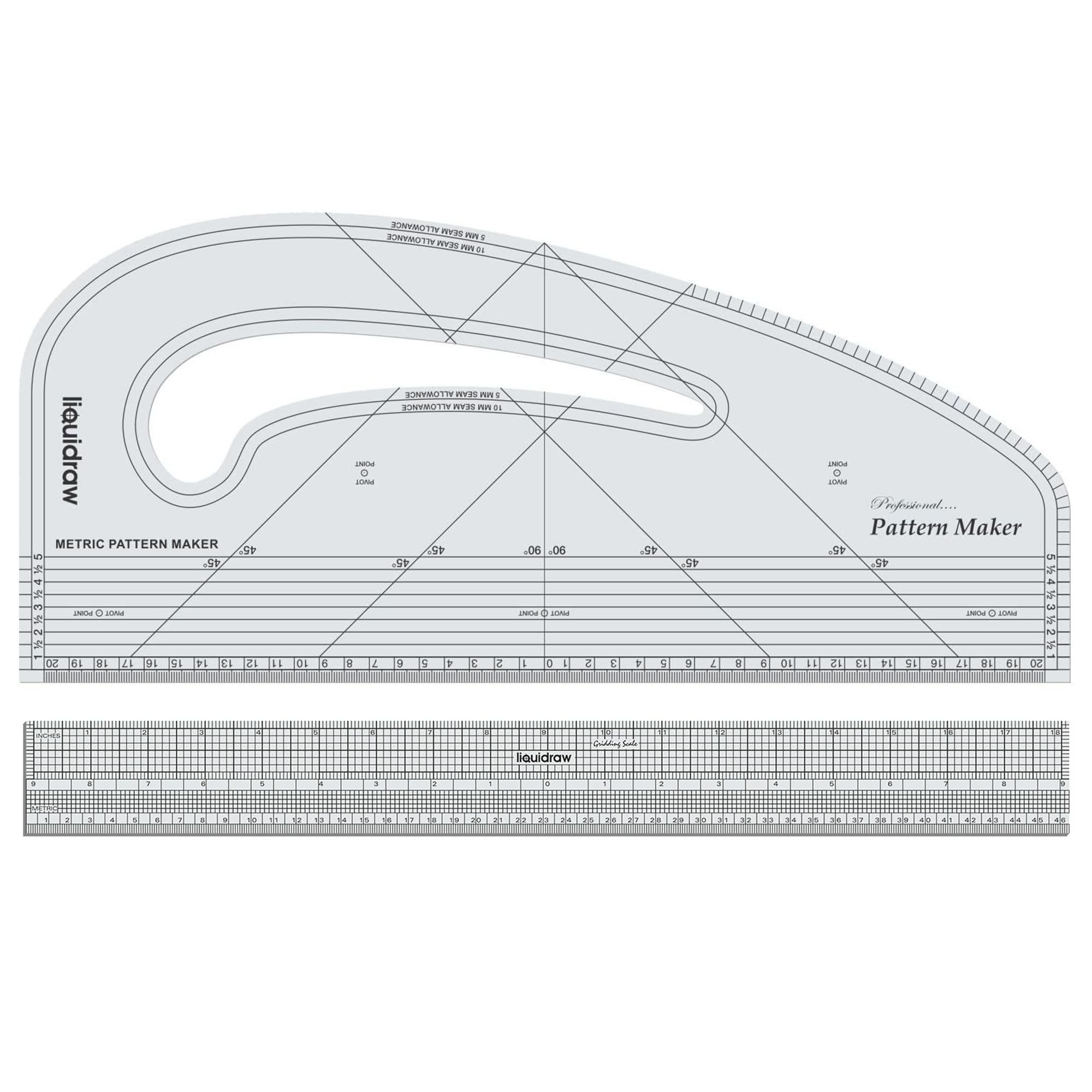 Liquidraw Pattern Maker & Grading Ruler Set For Pattern Marking | Multipurpose Imperial & Metric Tool for Cutting | Quilting Sewing Ruler For Dressmaking | Ideal for Sewing & Fashion Design