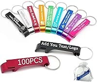100 Pack Personalized Engraved Bottle Opener Keychains - Custom Text/Logo Aluminum Bulk Favors for Weddings, Parties, Graduations