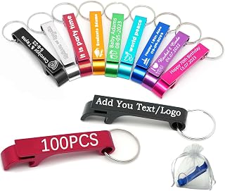 100 Pack Personalized Engraved Bottle Opener Keychains - Custom Text/Logo Aluminum Bulk Favors for Weddings, Parties, Graduations
