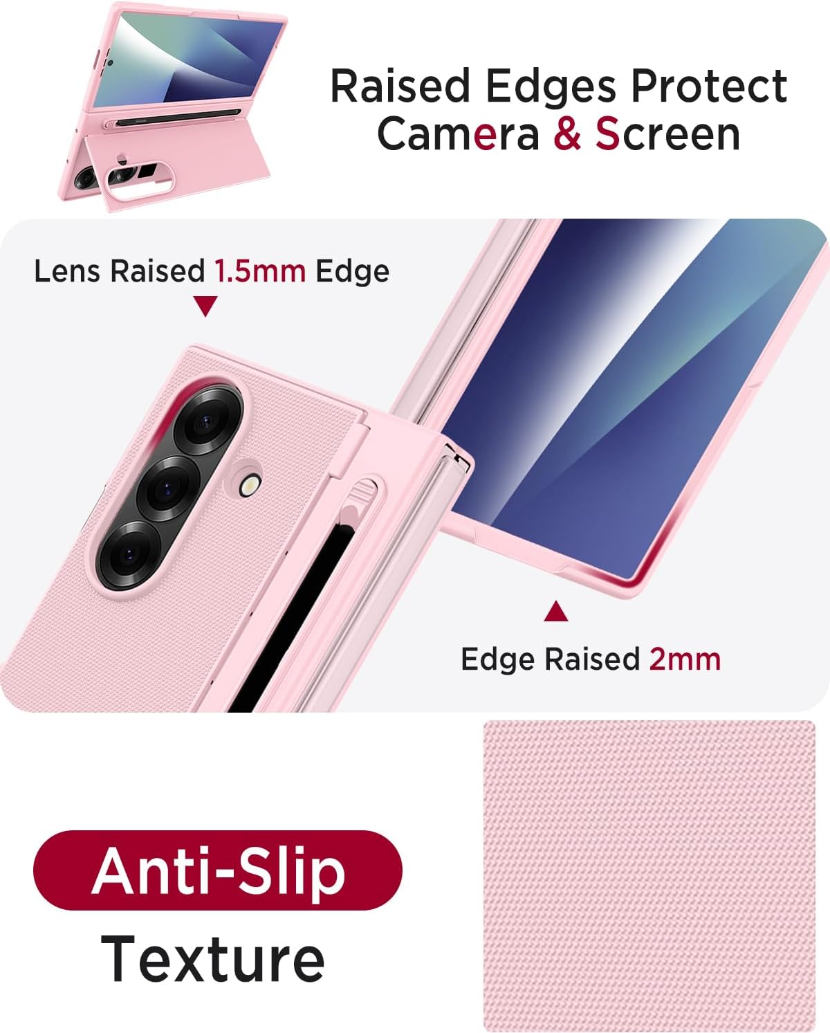 Miimall for Samsung Galaxy Z Fold 7 Case with S Pen Holder Slot [Military Grade Drop][Built-in Clear Screen & Kickstand] Slim Thin Protective Phone Case for Galaxy Z Fold 7 5G Cover Stylus Pink - Image 5