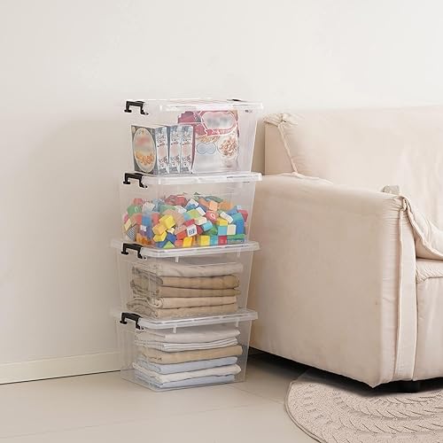 Miniatura 4 de Citylife Contenedores de almacenamiento de plástico transparente de 22 cuartos de galón con tapas, cajas de almacenamiento apilables y encajables