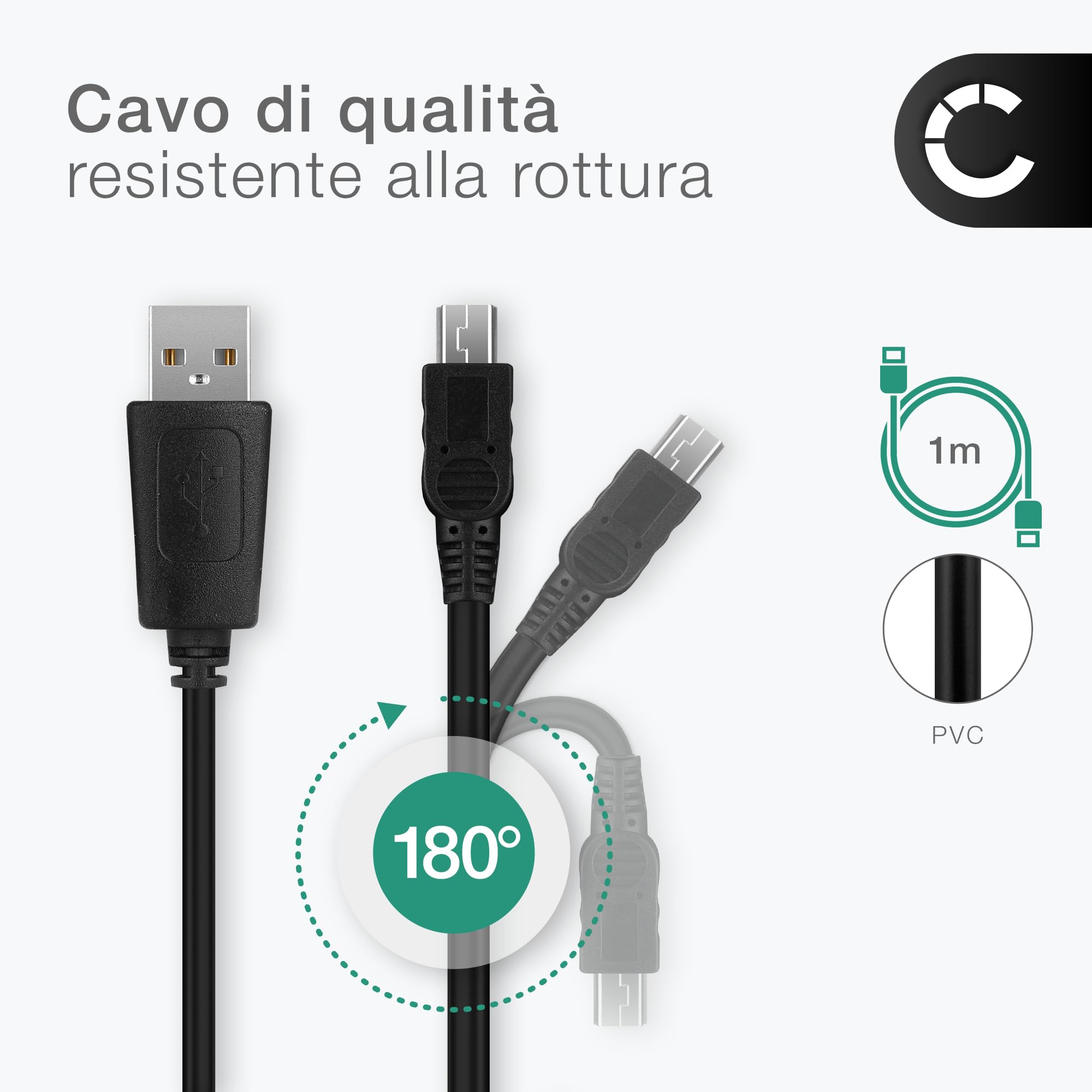CELLONIC Cavo USB 2.0 compatibile con Garmin Edge, Drive, Nüvi, eTrex, GPSMAP ricarica 1A 1m nero