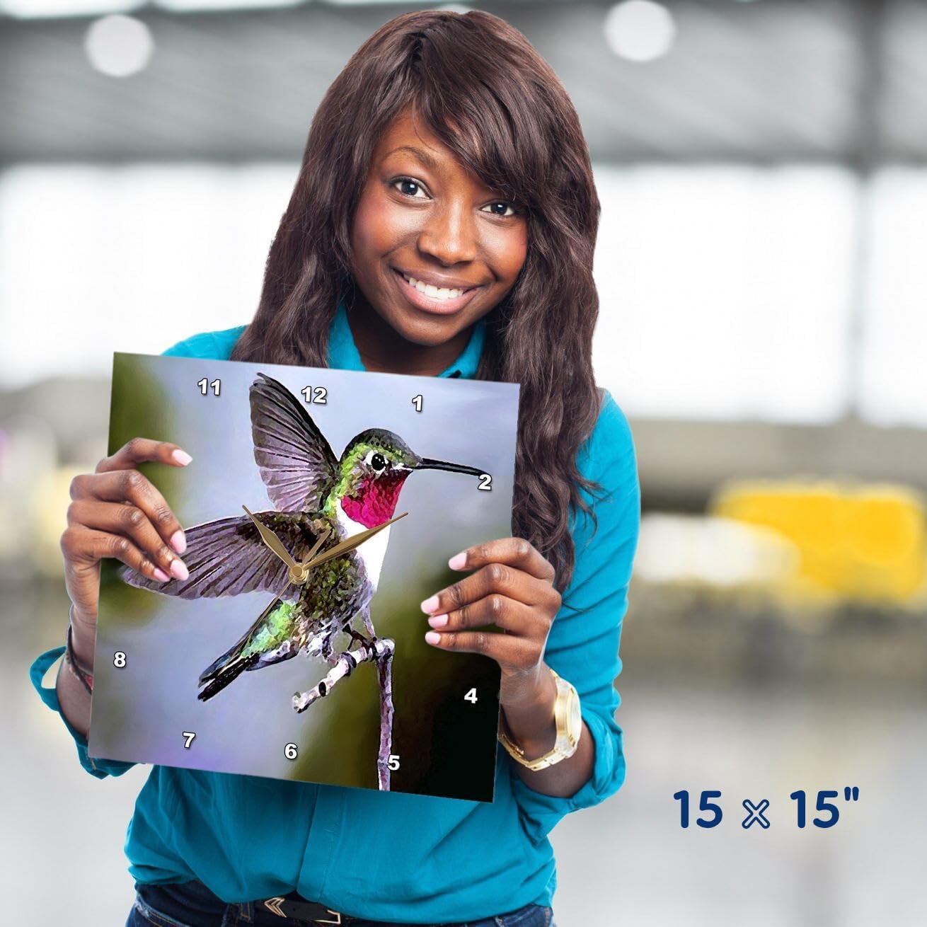 3dRose DPP_960_3 Hummingbird, Bird-Wall Clock, 15-inch, Multicolor