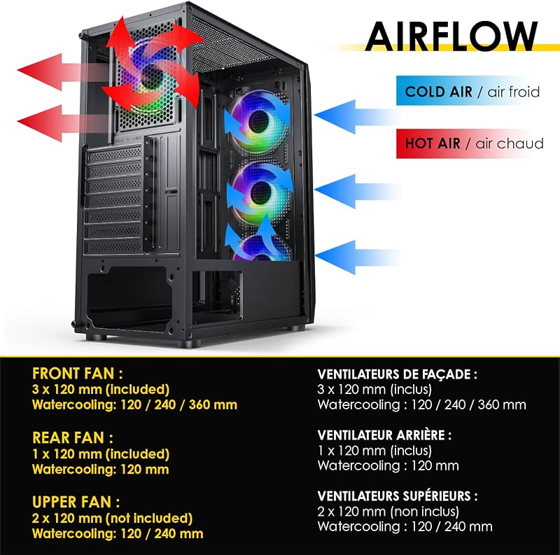 Empire Gaming Ruby Gamer PC Ház, ARGB ATX/MATX/ITX, Mesh Panel, Akril Oldallap, 4db 120mm RGB Ventilátor, MB Sync, Fekete