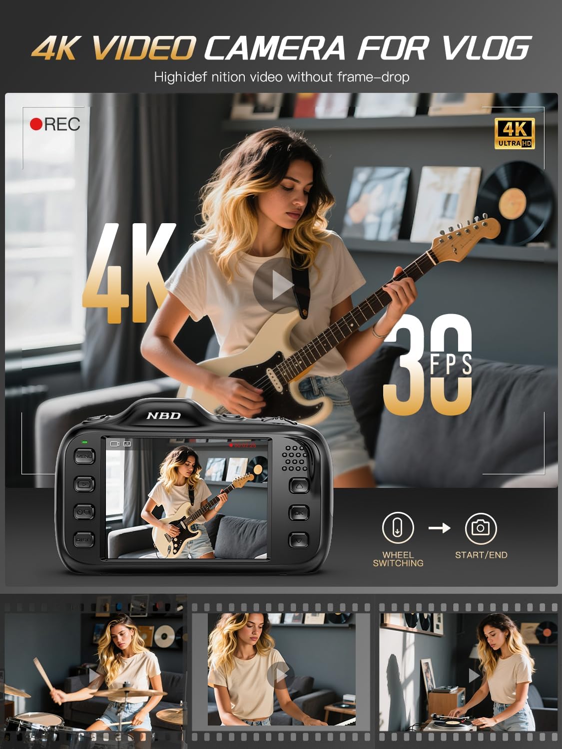 True 4K 64MP Digital Camera for Kids & Teens - 16X Zoom, Autofocus, Macro Mode, Anti-Shake, Beauty Mode, 32GB Card, Compact Vlogging Cameras for Photography & Video (Black)