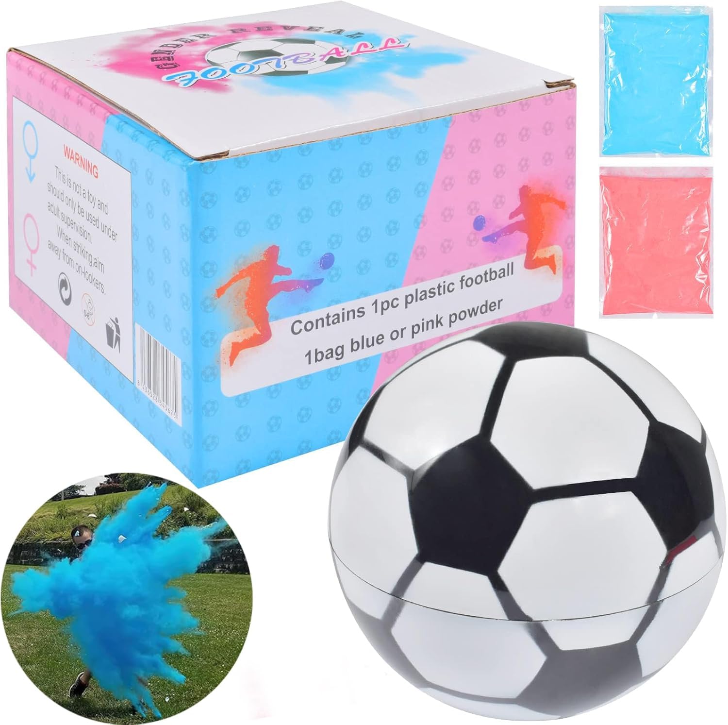 Gender Reveal - Balón de fútbol con polvo, para niños o niñas, color azul o rosa