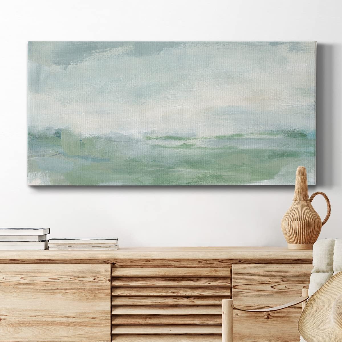 Renditions Gallery Canvas Nature Wall Art Modern Paintings Decorations Serene Faded Ocean Abstract Peaceful Canvas Coastal Wall Hanging Artwork for Office Bedroom Kitchen - 8"x16" -LT515