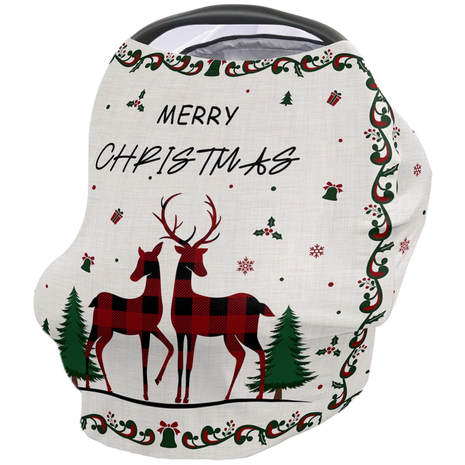 Nursing Cover for Breastfeeding Scarf, Red Black Plaid Elk Xmas Tree Snowflake Christmas Baby Car Covers Super Soft Multi Use for Canopy Shopping Cart Cover Blanket Stroller Cover