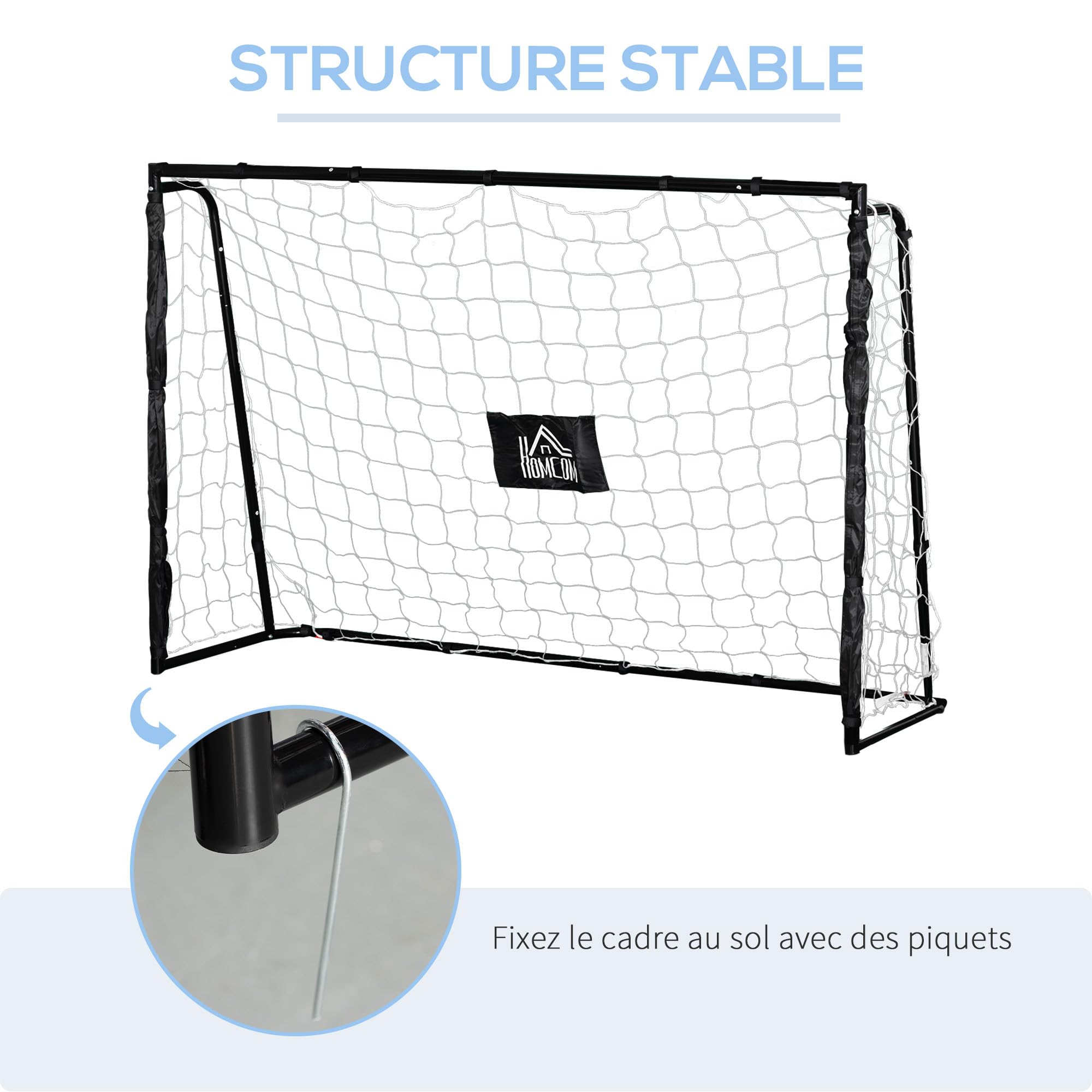 HOMCOM Gabbia da calcio - Gabbia da calcio - Scopo di allenamento dim. 186 x 62 x 123 H cm - telaio in metallo rete PE - picchetti e attrezzi inclusi
