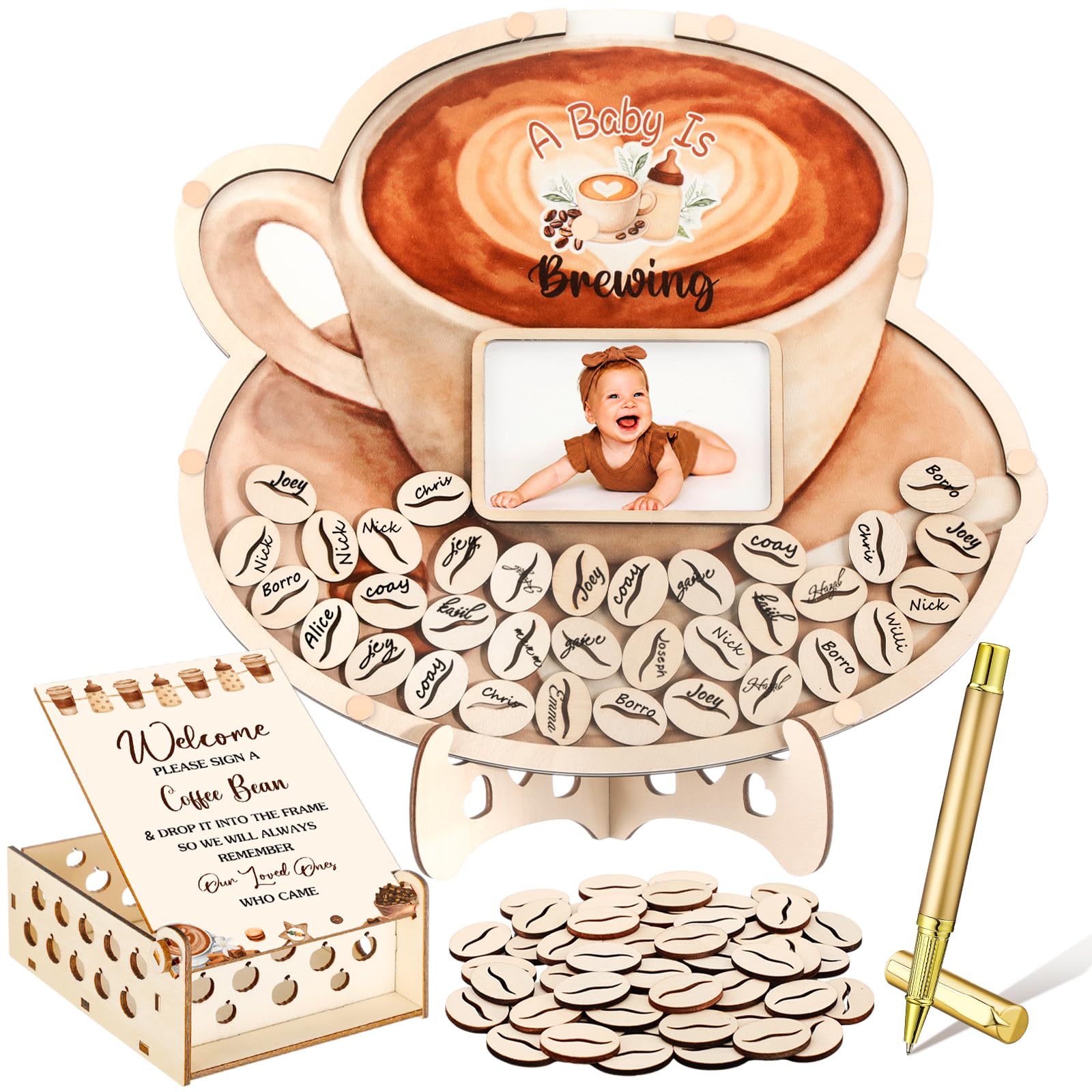 Wenqik 63 Pcs Coffee Baby Shower Guest Book, Coffee