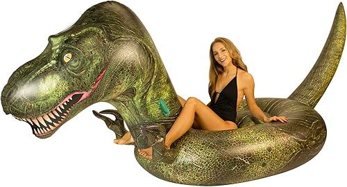PoolCandy Balsa inflable gigante de dinosaurio T-Rex - Este dinosaurio prehistórico King transportará fácilmente a 3 adultos todo el día y la noche,