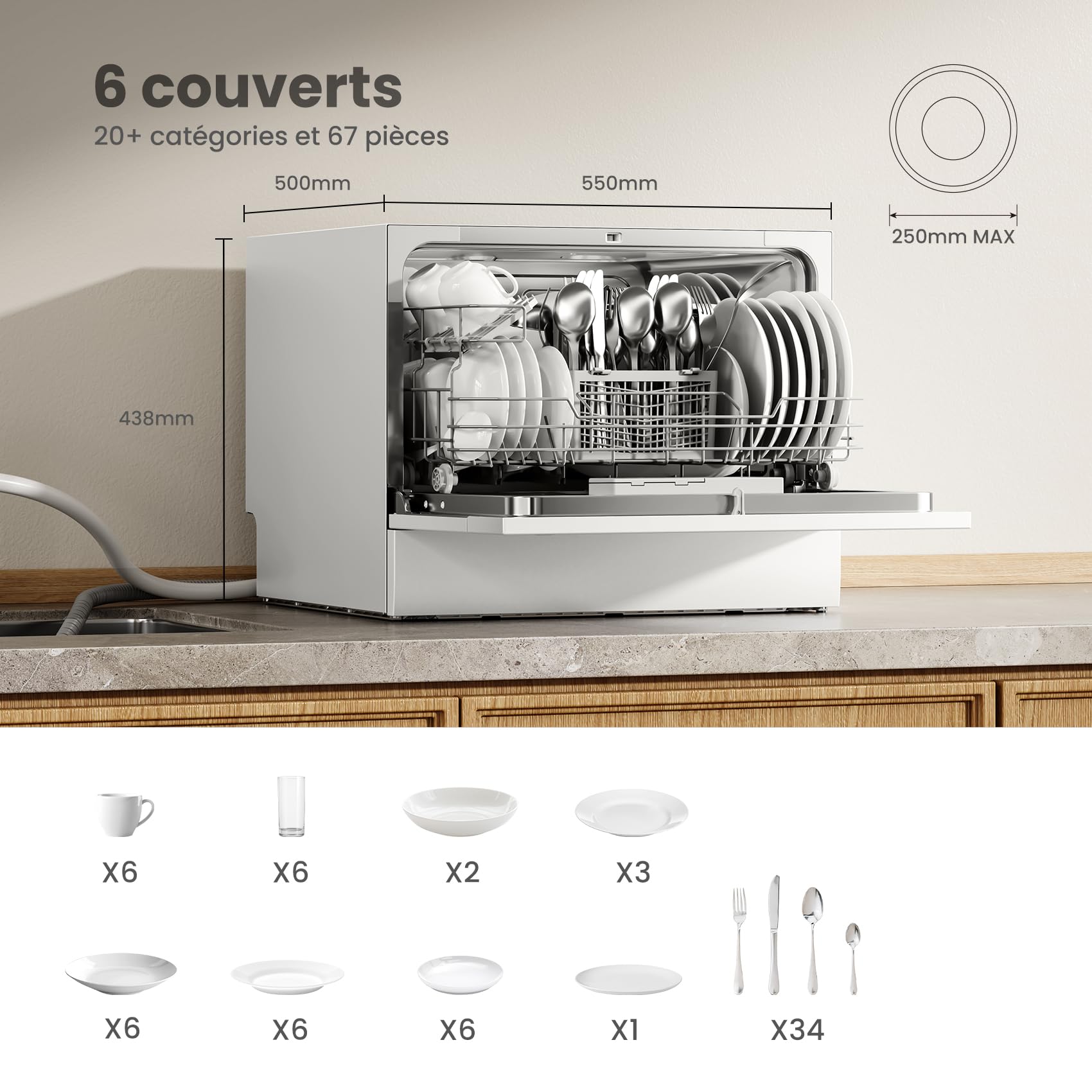 COMFEE' TD602E-W Lave-vaisselle compact pose libre 6,5 L 47 dB blanc