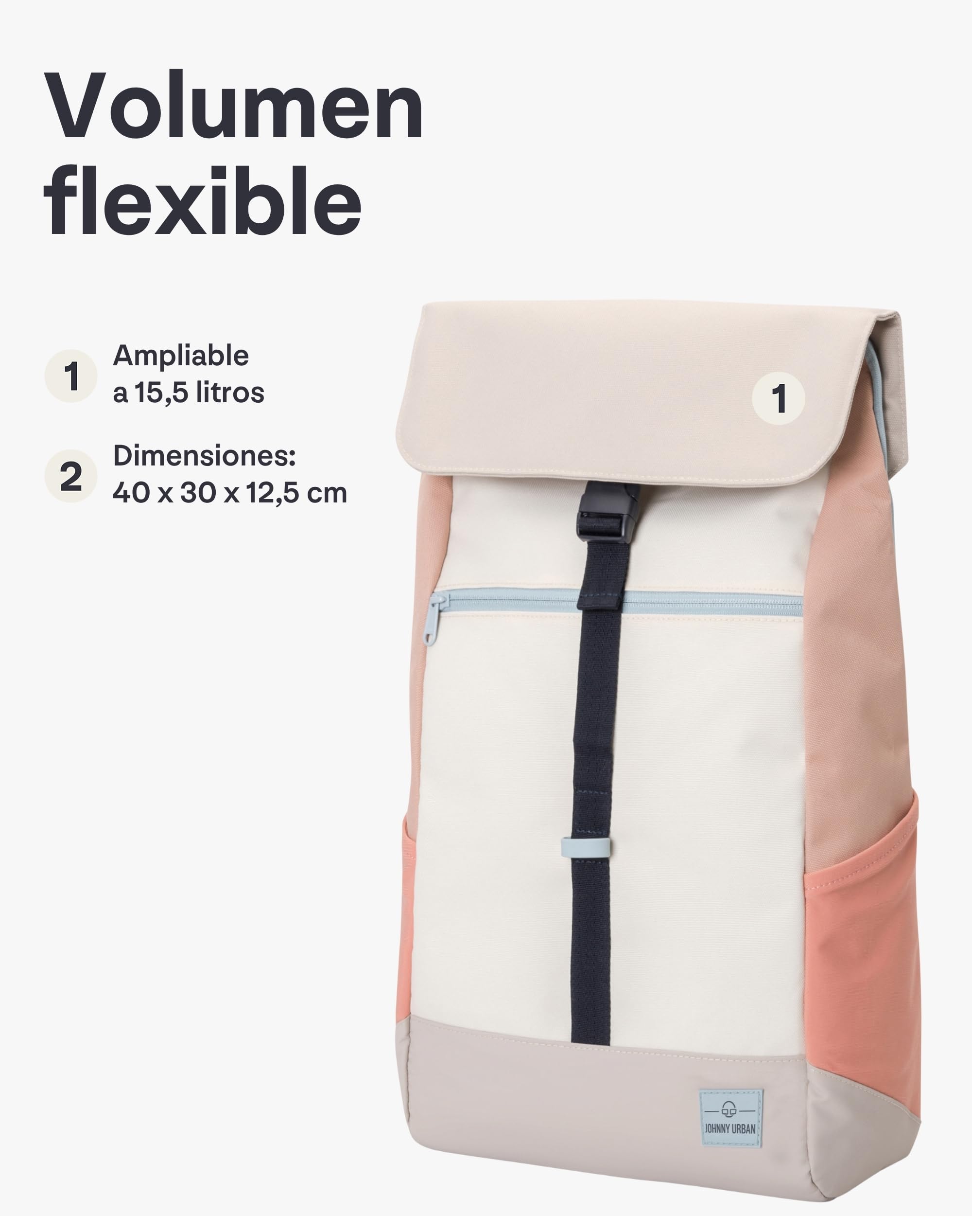 Johnny Urban Mochila Mujer & Hombre Beis Rosa - Mika | Grande Macuto para Viaje, Universidad, Oficina - Mochilas con Compartimento para Portátil - Repelente al Agua