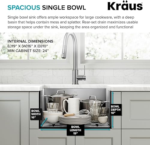 Vista 25 de Kraus KHU101-24L Standart PRO 24-inch Undermount 16 Gauge Single Bowl Laundry and Utility Sink, 24 Inch, Tight Radius