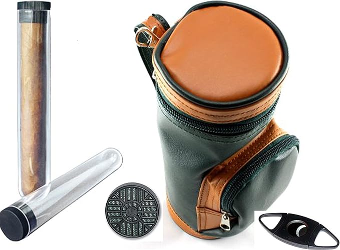 Cigar Caddy Mini Golf Bag Humidor with 6 Acrylic Tubes