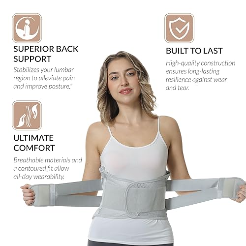 Miniatura 4 de NeoTech Care Soporte lumbar ajustable de doble tirocinturón de espalda baja, gris, talla XXL