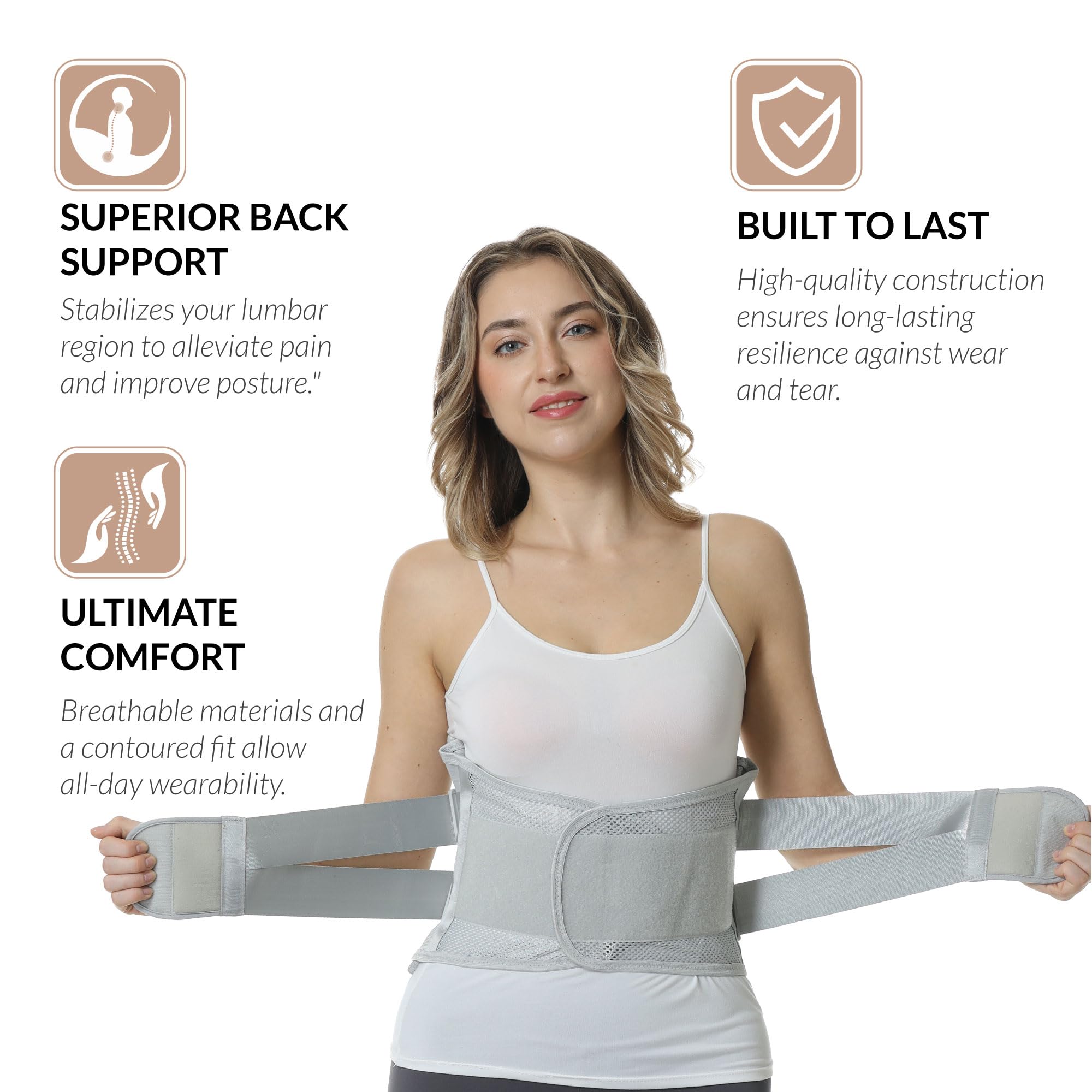 NEOtech Care Ceinture lombaire avec sangles de compression doubles et support au bas du dos EXTRA-LARGE - Tissu respirant léger pour sport, exercice (Grise, Taille XL)