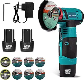 12V Mini Esmerilhadeira Angular Portátil, 2 Baterias, 19500 RPM, Com 8 Discos de Corte, Corte e Polimento para Metal, Pedra, Madeira, Mármore – Compacta e Recarregável