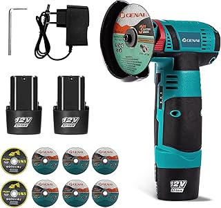 12V Mini Esmerilhadeira Angular Portátil, 2 Baterias, 19500 RPM, Com 8 Discos de Corte, Corte e Polimento para Metal, Pedra, Madeira, Mármore – Compacta e Recarregável - Produto 5 mais recomendado com 4.2 estrelas