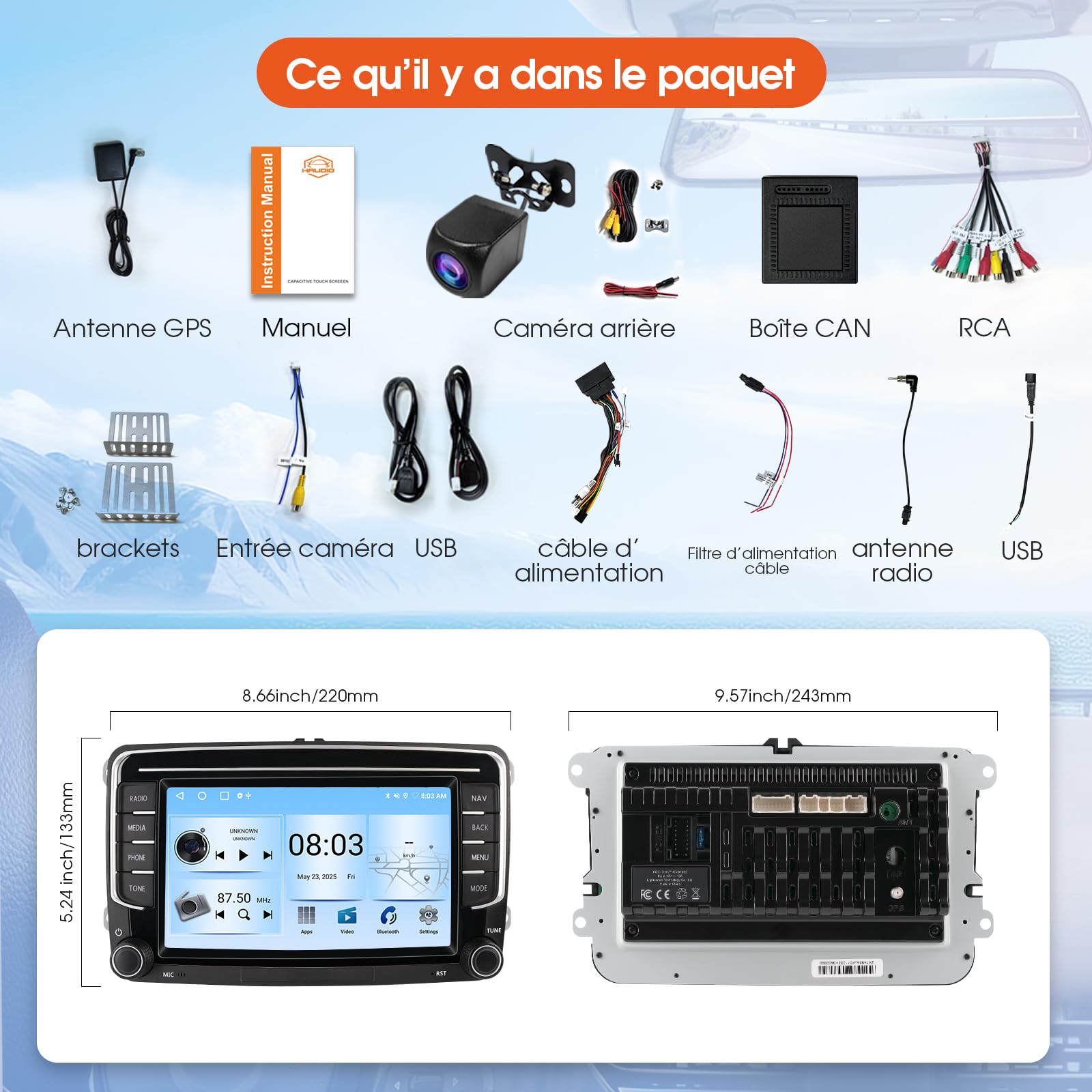 Haudio 2 Din Autoradio avec Apple CarPlay et Android Auto Sans Fil, Écran de Voiture 7 Pouces avec Canbus,Bluetooth,Mirror Link, FM/AM/RDS/SWC Autostereo pour VW Golf 6, Passat,Polo,Tiguan,Jetta&Skoda