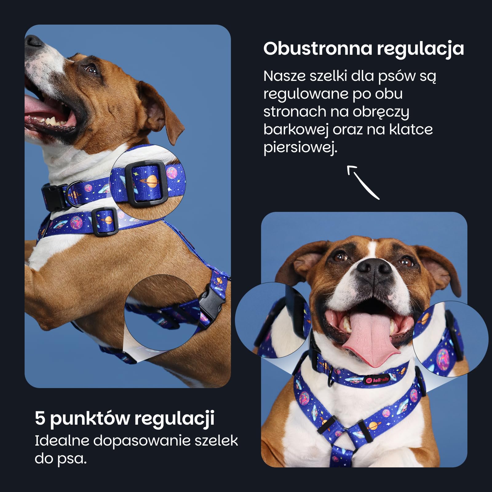 Szelki dla Małego Psa Guard | NO ABSORB - powłoka odpychająca brud i wode | Bezuciskowe | Wodoodporne | 5-cio stopniowa Regulacja | Lekkie | Cosmic Bloom - S