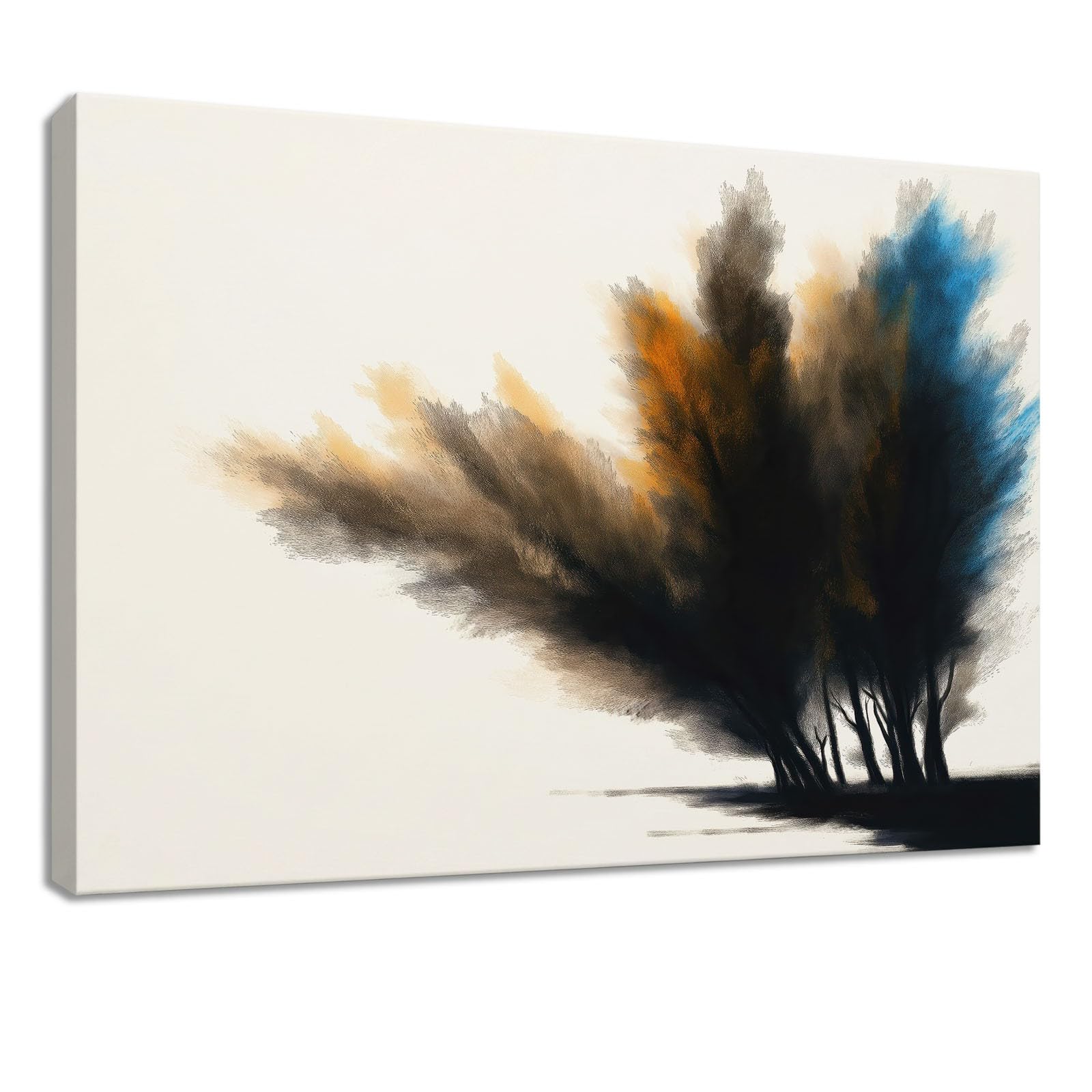 Leinwandbild 120 x 80 cm Leinwandbilder mit Abstrakt, Bild auf Leinwand - Kunstdruck auf Canvas, Bilder Wanddeko für Wohnzimmer, Schlafzimmer, Esszimmer, Tusche Bäume Beige