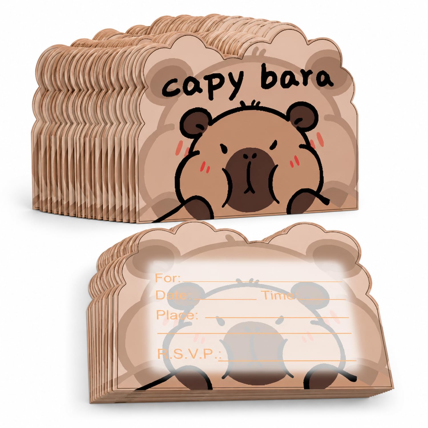 20 Pcs Capybara Party Invitations for Kids, 11.2 x 14.3 cm Brown Paper Birthday Invitation Cards, Capybara Birthday Decorations & Party Invites for Girls Boys, 50g
