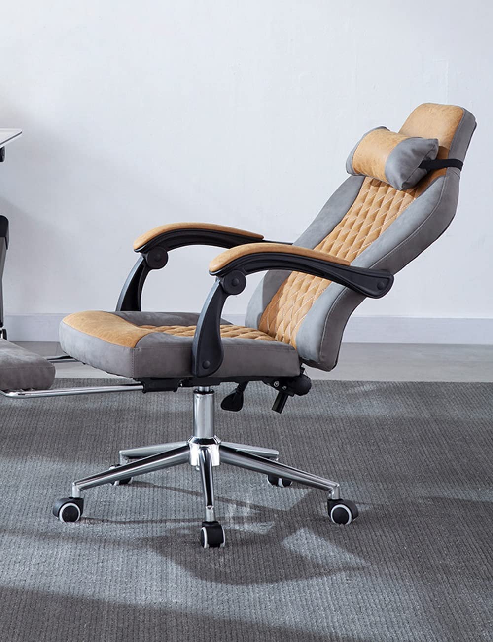Reposacabezas Silla De Escritorio para Computadora Silla De Oficina Ajustable Básica, Cojín De Asiento Grueso Amarillo, Reposapiés De Silla De Trabajo Giratoria, Silla Boss,
