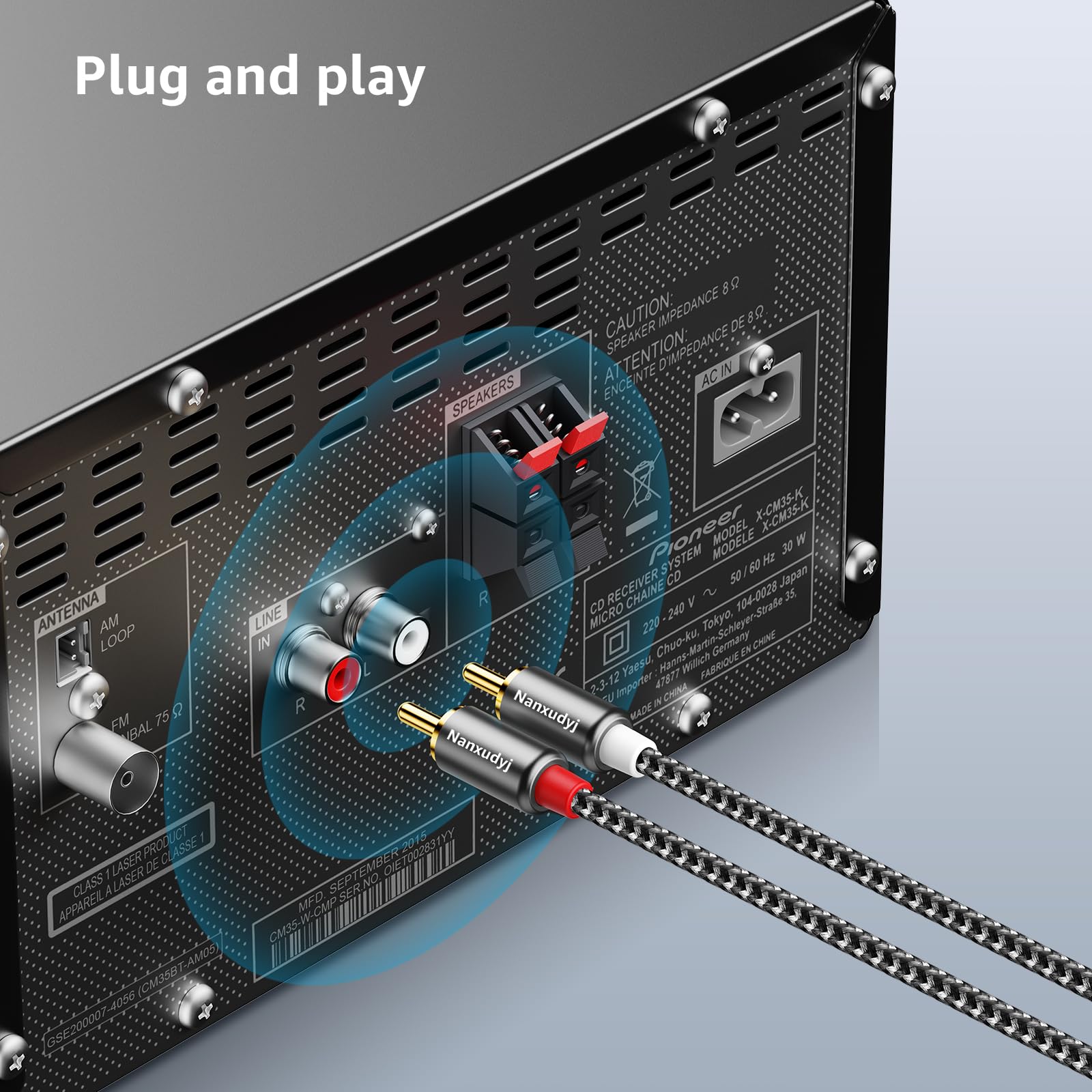 Cinch-Kabel, 6 m, 2 Cinch-Stecker auf 2 Cinch-Stecker, Audio-Stereo-Kabel, vergoldet, Nylon-ummantelt, doppelt geschirmt, AUX-Audio-Subwoofer-Adapterkabel für Heimkino, Verstärker,