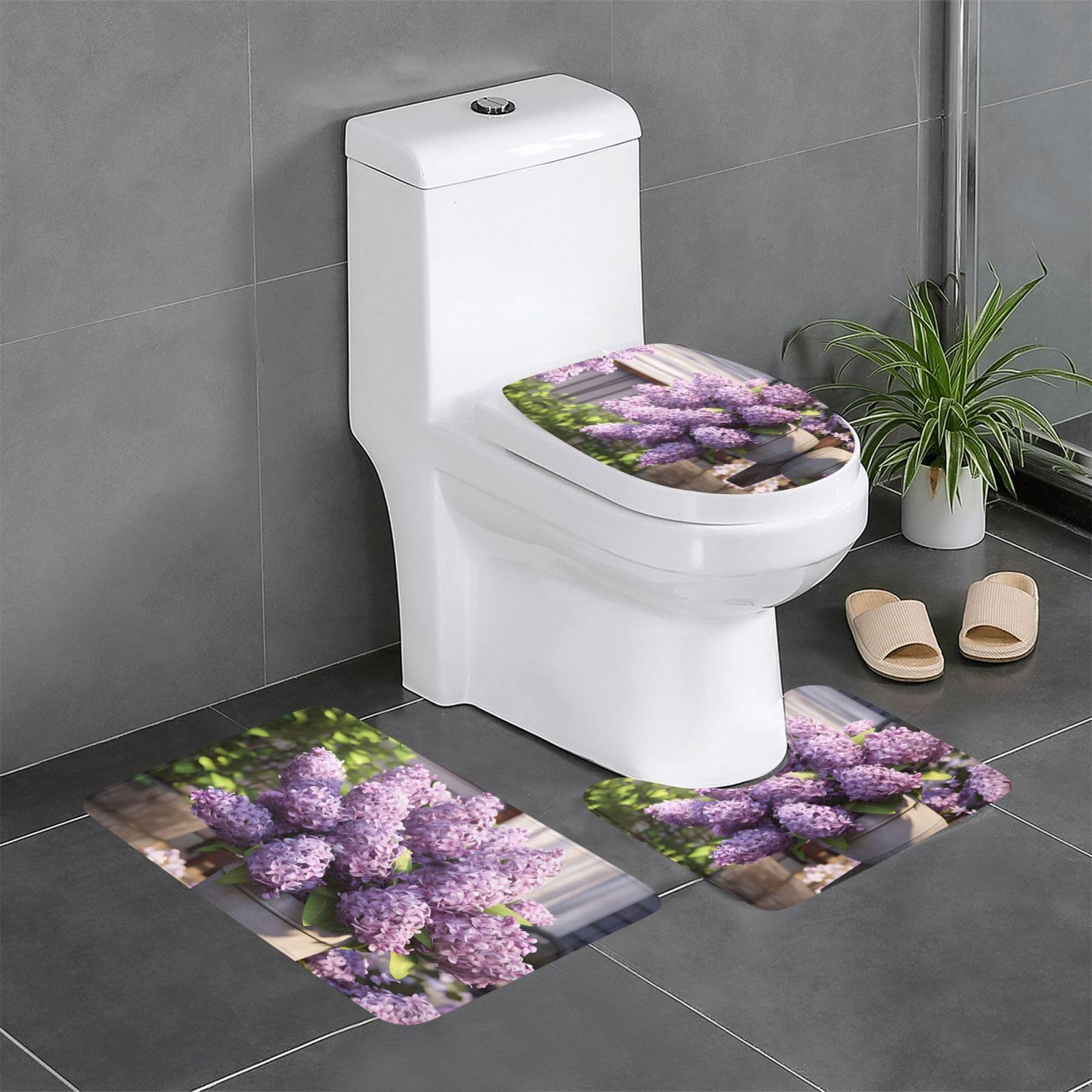 Tapis de salle de bain antidérapants lot de 3 avec contour ovale rectangulaire