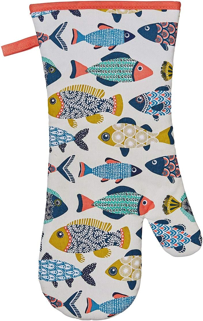 Ulster WeaversAquarium Cotton Single Gauntlet Oven Glove - with Cute Multicoloured Fish Animal Design - 100% Cotton Oven Mitt - Cooking Gifts for Bakers & Chefs - Homeware & Kitchenware Range