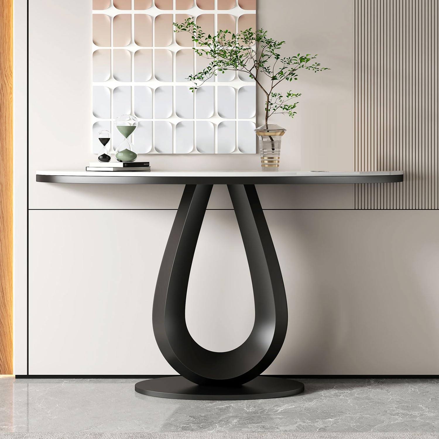 Mesa consola moderna de mármol y base de metal para salón 1