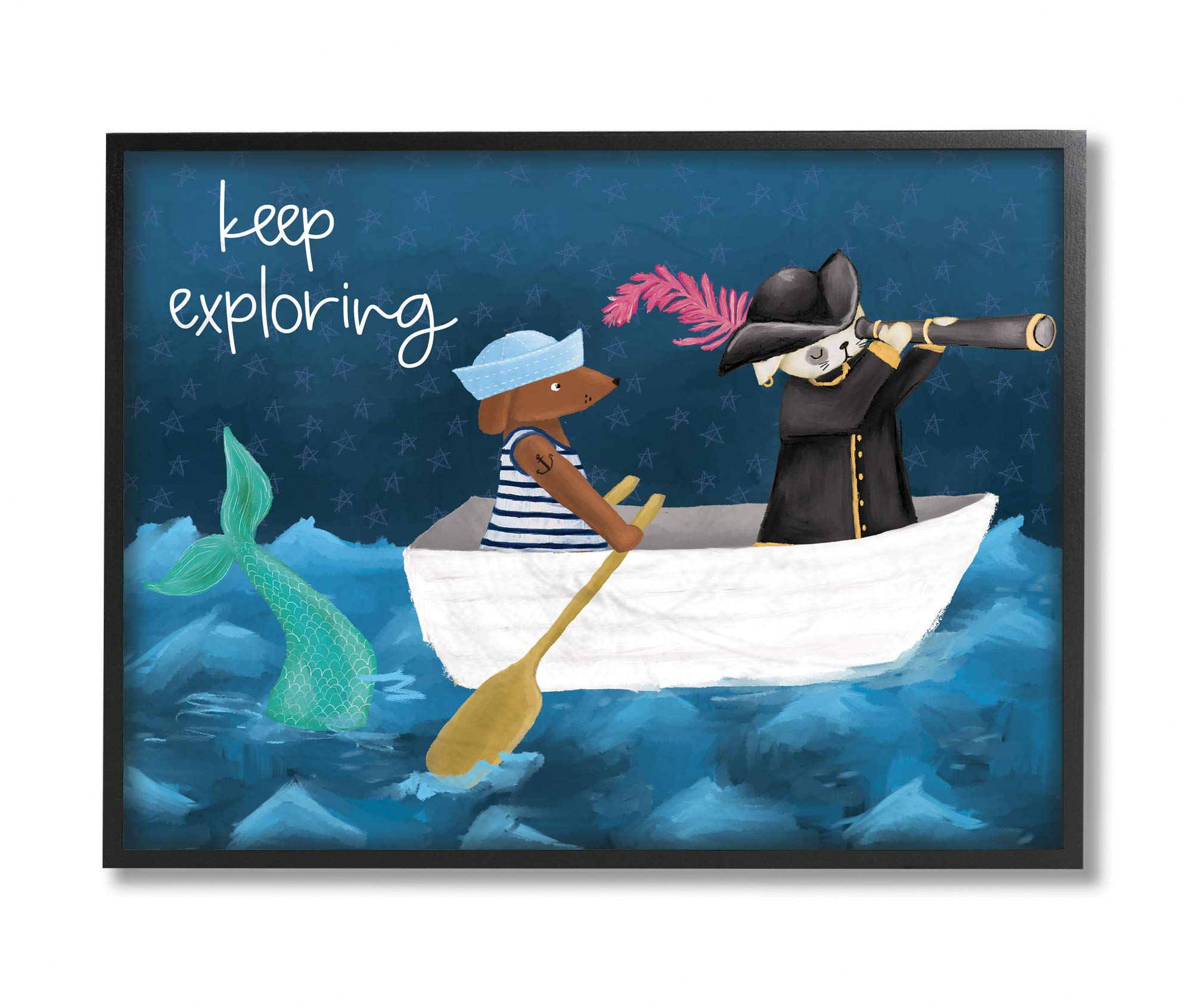 Stupell Industries Keep Exploring Boat Animals Ocean Black Framed Wall Art, 16 x 20, Design By Artist Cindy Willingham