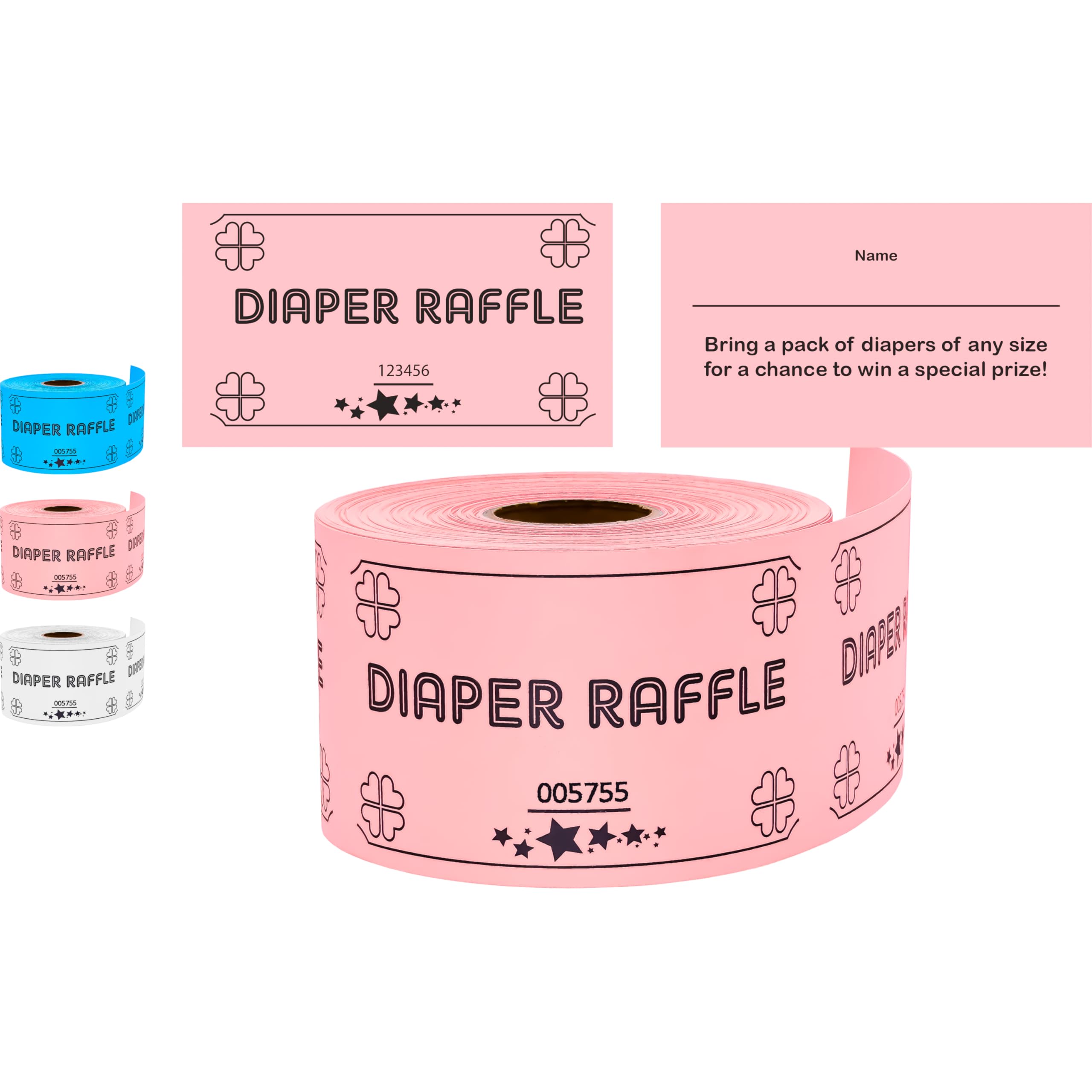 Carewon 250 Diaper Raffle Tickets, Pink (1 of 3 Colors), for Baby Shower Games, Invitations, and Drawing Prizes, Cute Party Accessories