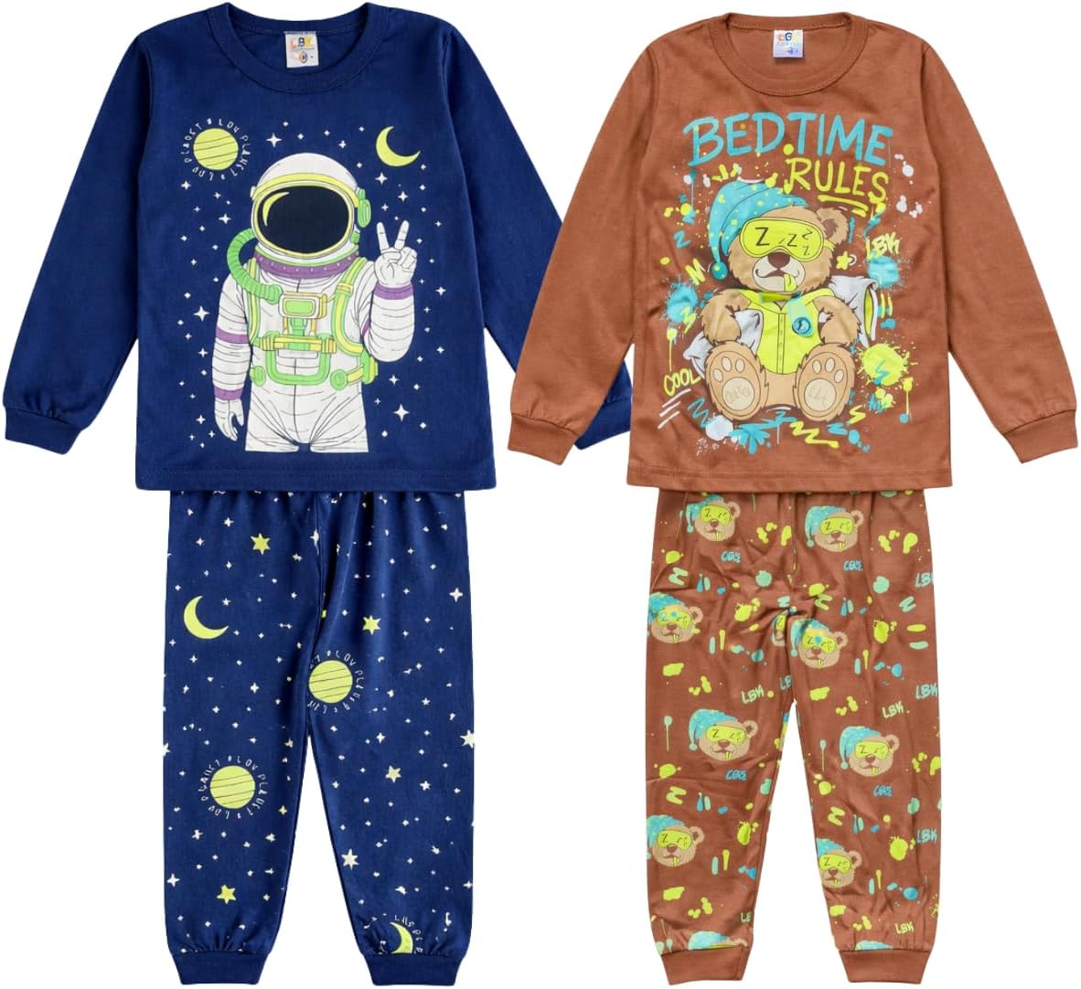 Kit 2 Pijamas Infantis Menino 100% Algodão – Conjunto Blusa Manga Longa + Calça – Tamanhos 1 ao 8
