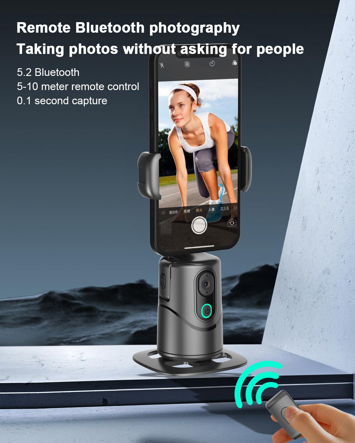 Handy Stativ mit Automatische Gesicht Verfolgung, 360° Drehung Verfolgung, Keine App, Selfie Stick Stativ mit Fernbedienung und Gestensteuerung für Vlog/Tik Tok Live Videoaufnahme