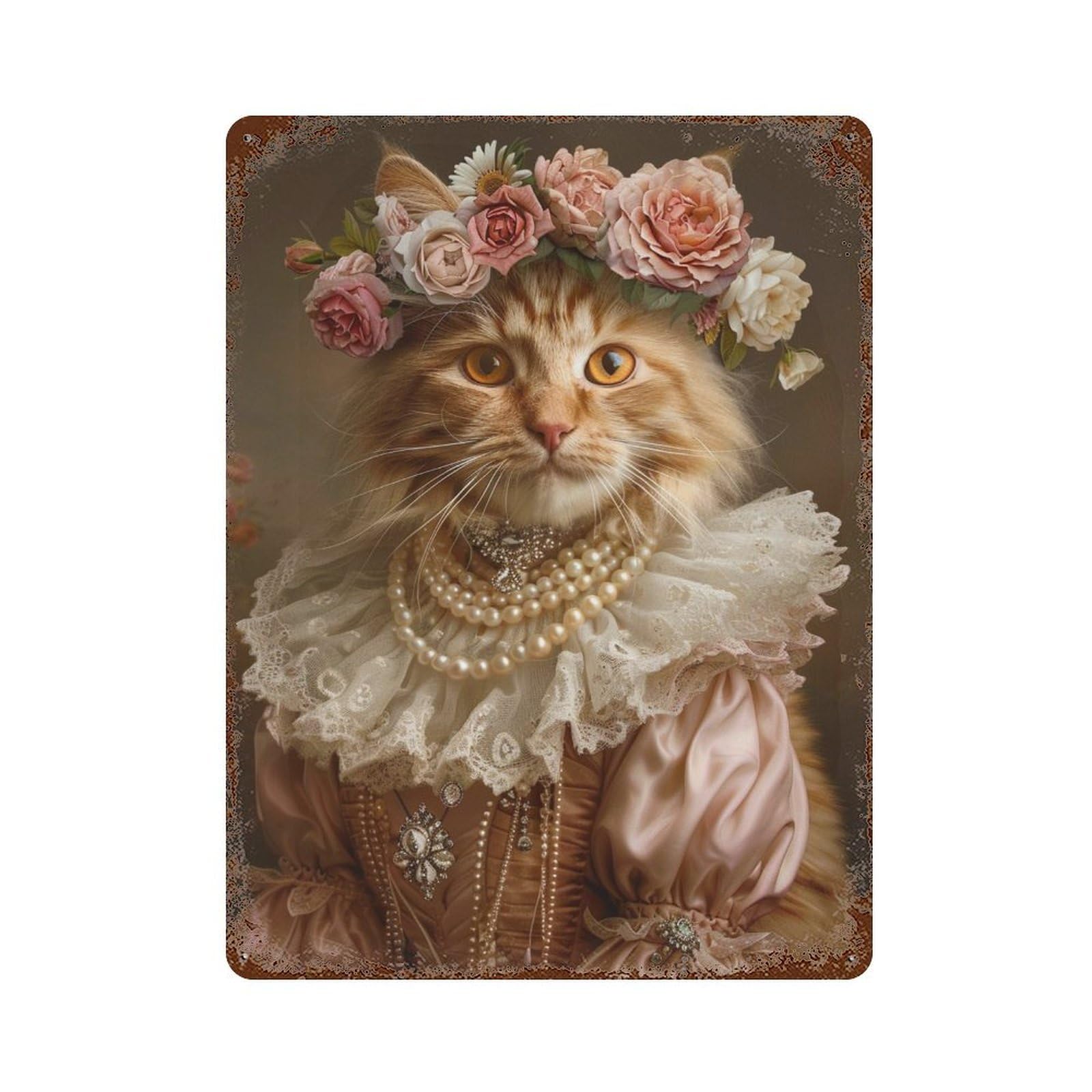 HDURYEYRYY Noble Floral Crown Tabby 02 Wall Retro Iron Vintage Art Metal Tin Sign Poster Modern Home Cofffee Club Art Bar Shop Decor Style 40x30cm