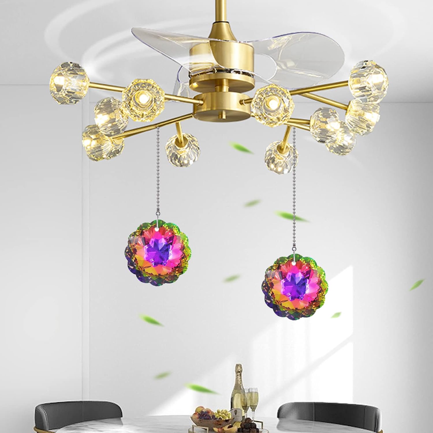 4 Pieces Crystal Ceiling Fan Pull Chain Rainbow Maker Pull Chain Extension for Light Ceiling Light Fan Pull