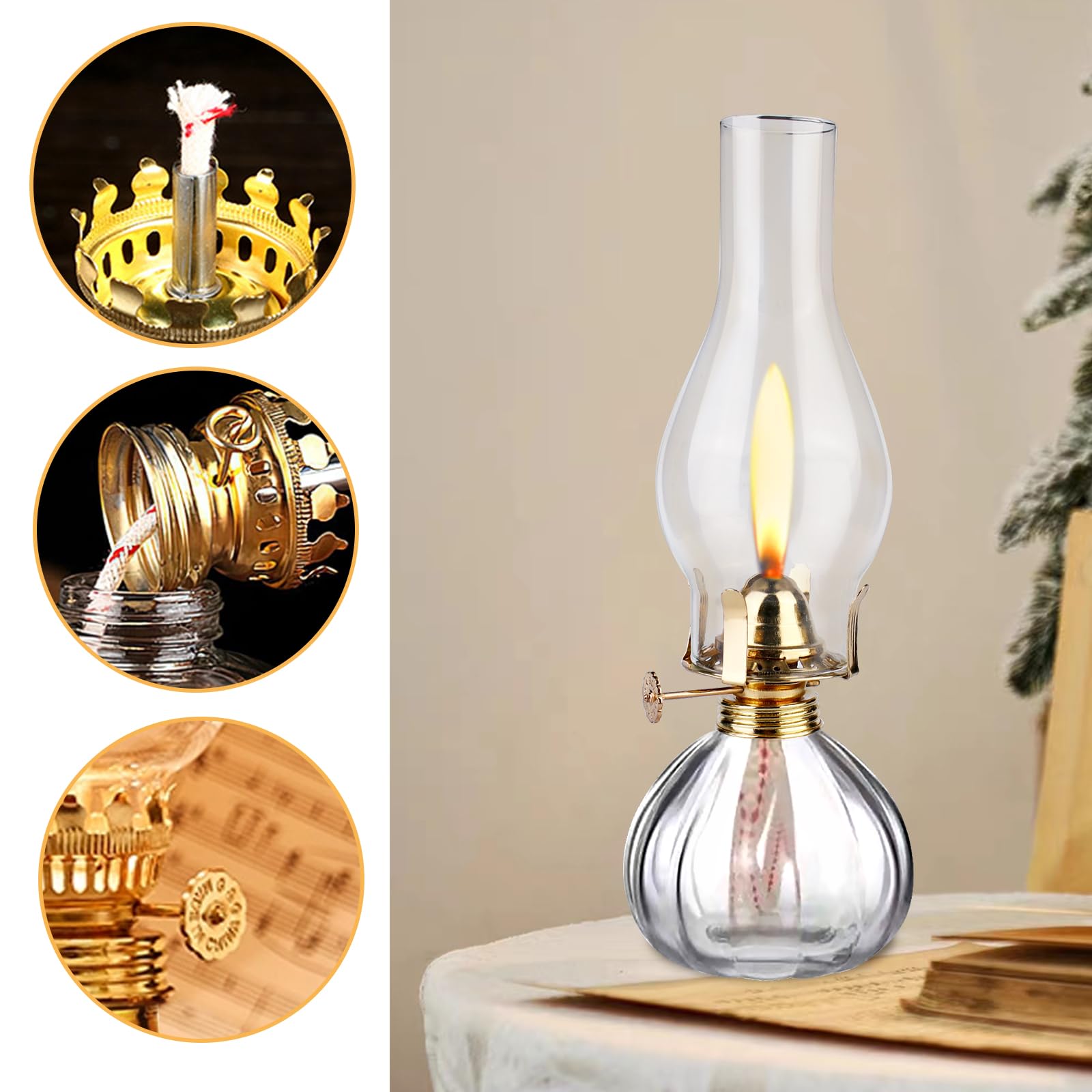 Lampada a cherosene in vetro per interni, 2 pezzi di lampade a olio di vetro, lampada a olio di cherosene vintage, lampade classiche a cherosene con fiamma regolabile, lampada
