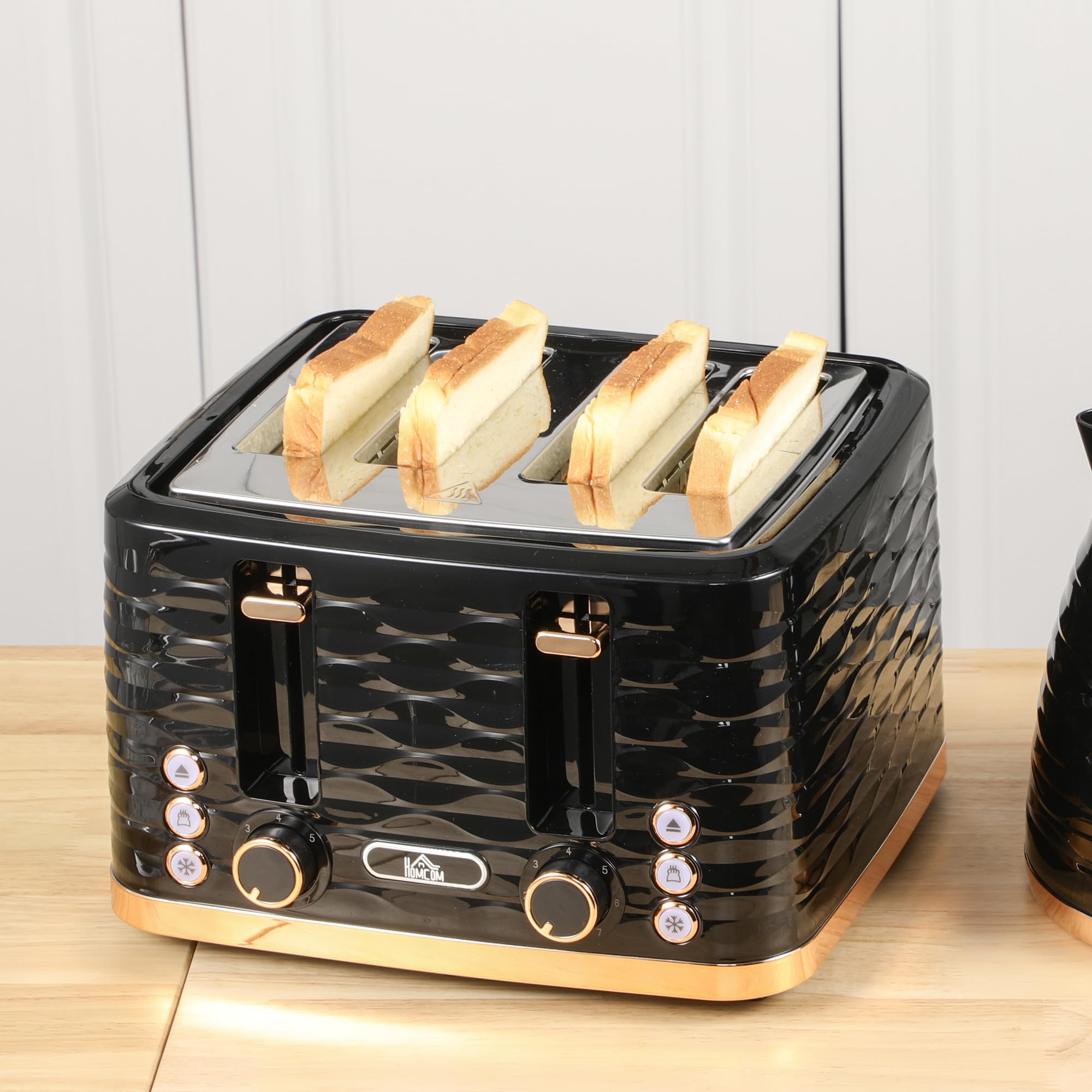 HOMCOM Tostadora 4 rebanadas con rejilla para pan, 7 niveles, función descongelar, función elevadora, bandeja recogemigas 1860 W Negro