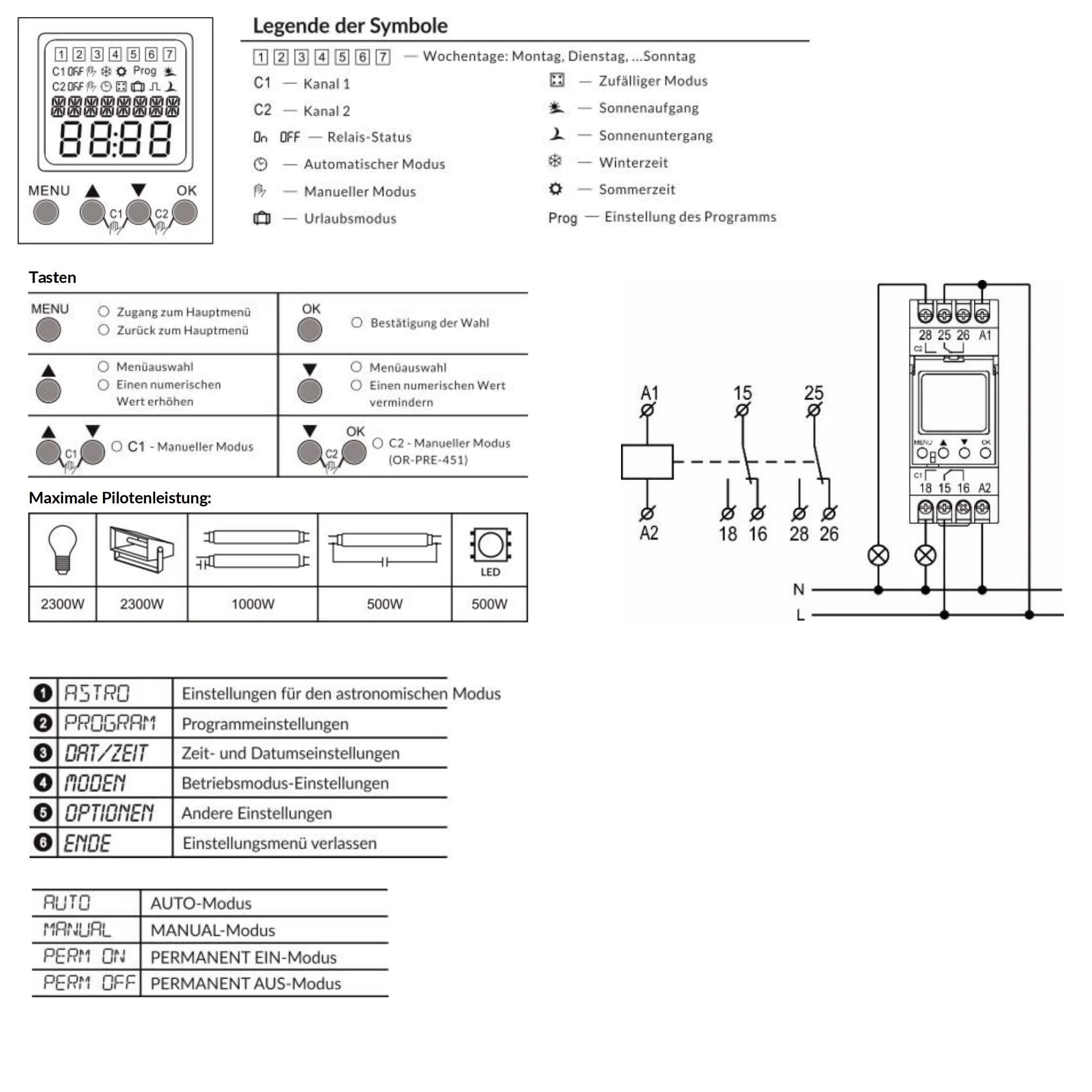 Temporizador digital LCD astronómico TH-35, 2 canales, 100 programas, 24 V, 230 V