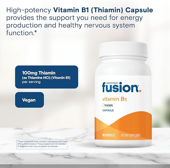 Bariatric Fusion Vitamin B1(Thiamine) for Bariatric Surgery Patients Including Gastric Bypass & Sleeve Gastrectomy, Easy to Swallow Capsule, 90 Count