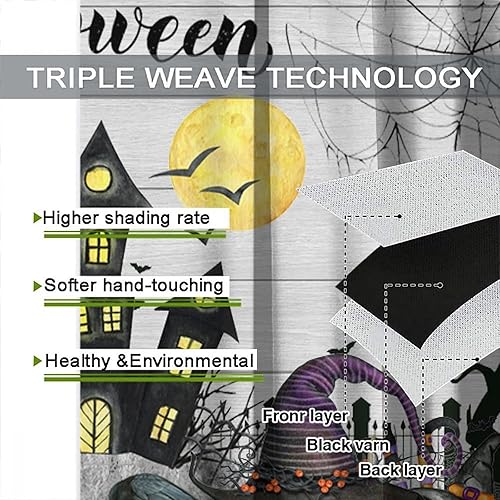 Miniatura 7 de Cortinas de Halloween naranja y negro con diseño de calabaza, araña, murciélagos para sala de estar y dormitorio, decoración de panel de cortina de