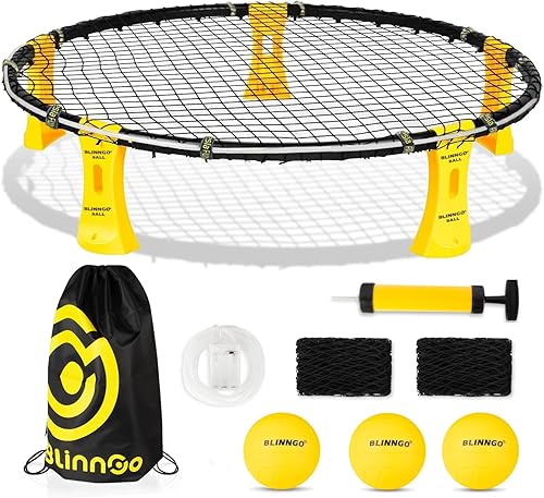 Juego de red redonda estándar de 3 bolas con tiras de luz, juego de red redonda para jugar por la noche, juego para el patio trasero, playa, parque,